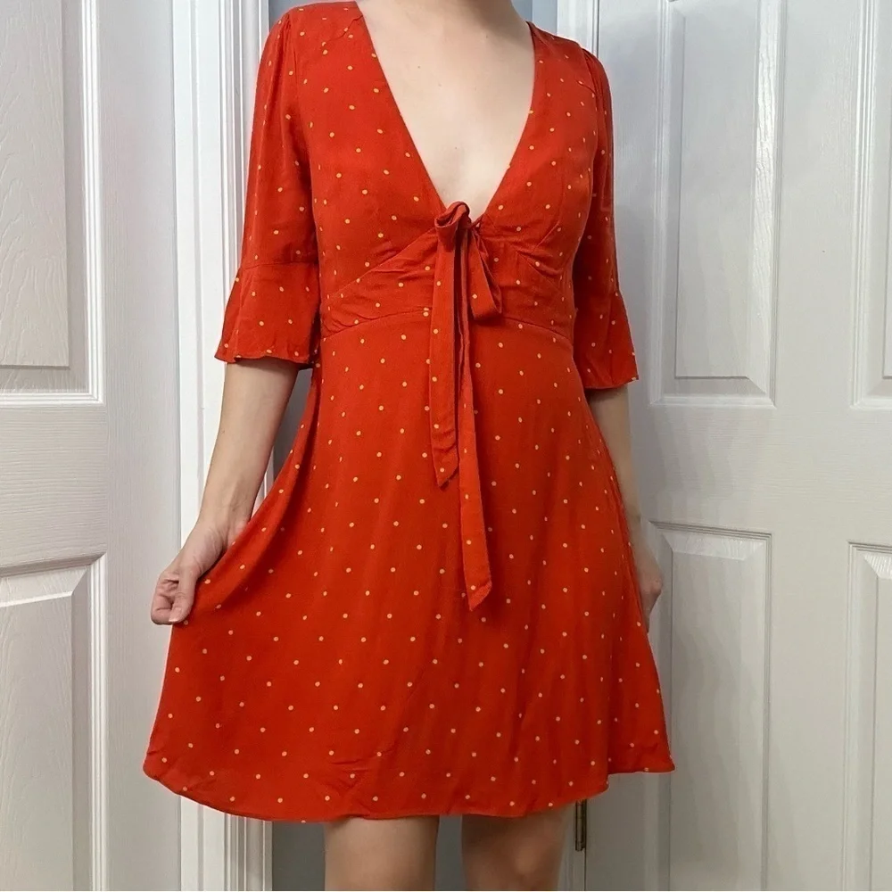 Free People Dress Mini Sundress Polka Dot Orange Dainty Summer Size 6 Small - Picture 2 of 8